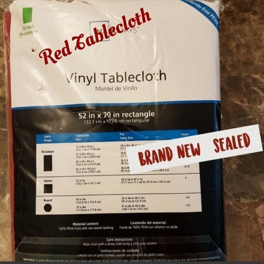 Red Vinyl Tablecloth  70" Rectangle sealed